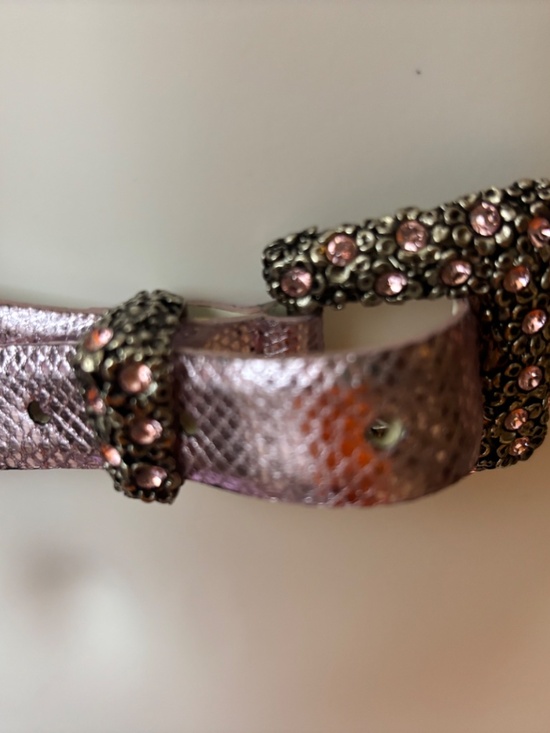Claudio Ociani Genuine Snake Leather Belt Pink with Rhinestones Buckle Italy main image 4